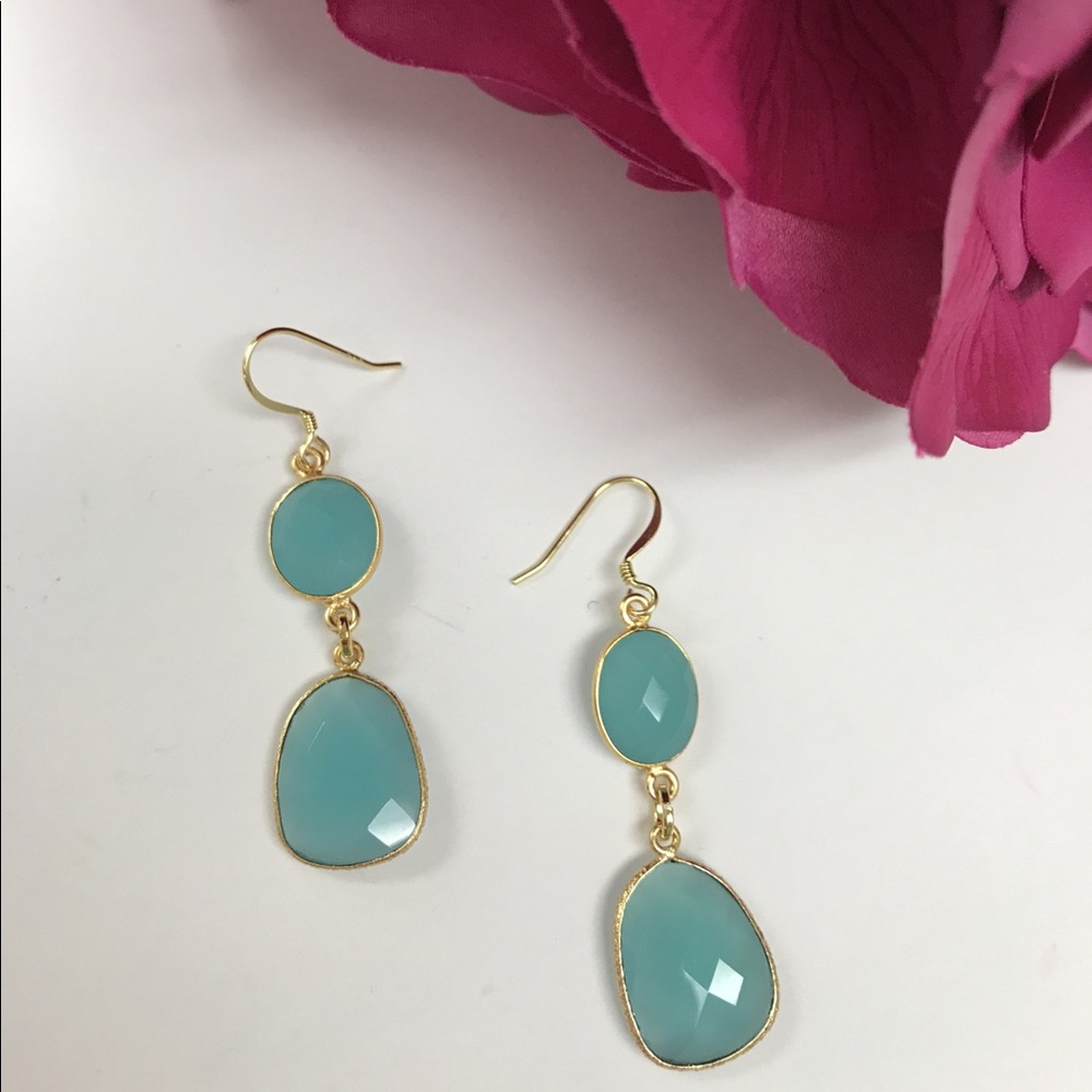 Aqua Chalcedony Drop Earrings